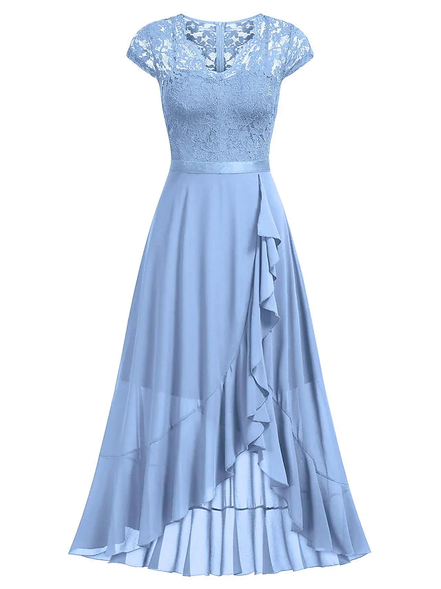 Luolandi A-Line Cocktail Dresses Little Black Dress Dress Wedding Guest Asymmetrical Short Sleeve One Shoulder Chiffon with Pleats